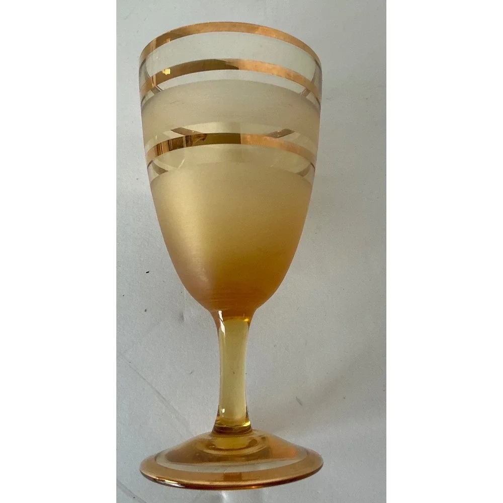 Bohemia Crystal Vintage Amber Glass Decanter Set Gold‎ Encrusted Floral 5pc MCM